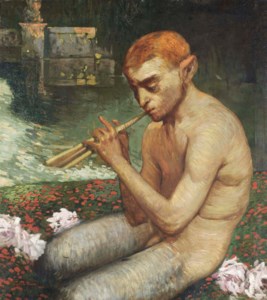 Pan playing a tune by the river