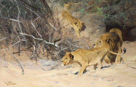 Wilhelm Kuhnert, A Pride of Lions on the Prowl