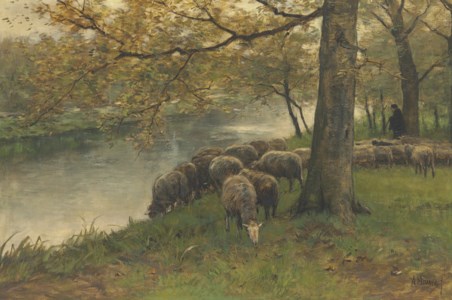 Sheep Watering by a River