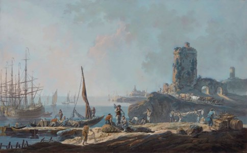 Pêcheurs amarrant une barque dans un port