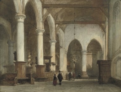 Elegant figures in the Grote Kerk, Edam