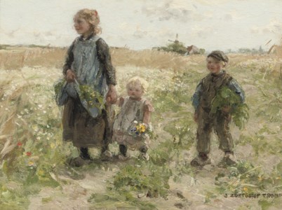 Children walking in the fields