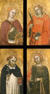 Saints Catherine of Alexandria, Lawrence, Dominic and Julian--predella panels