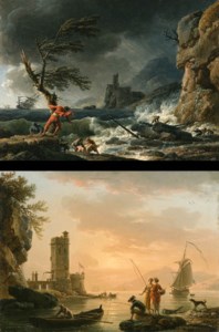 Claude-Joseph Vernet, Mediterranean Harbor Scenes with Survivors from a Shipwreck; and Fishermen and Women at Sunset