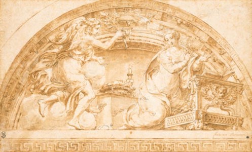 The Annunciation: a design for a lunette in a fictive cove above a Greek key pattern