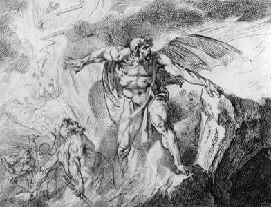 A vision with Satan in the Inferno , from Milton's Paradise Lost