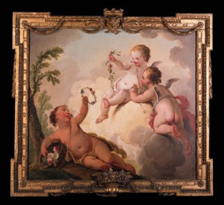 Putti disporting with garlands of flowers