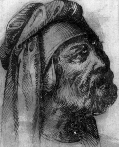 The head of an oriental looking up