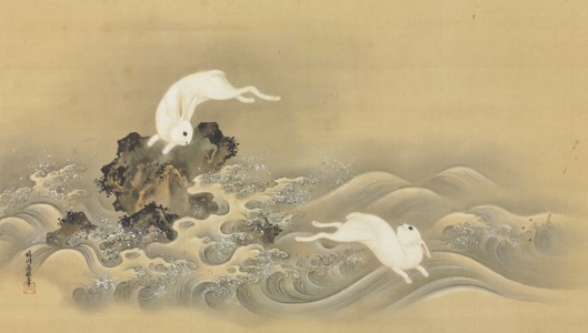 Rabbits frolicing in the waves