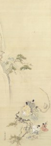 Courtiers admiring a waterfall, from Tsurezuregusa (Essays in Idleness)