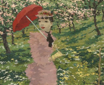 Femme à l'ombrelle rouge
