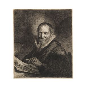 Rembrandt Harmensz van Rijn (Dutch, 1606-1669) Jan Cornelis Sylvius Etching, 1633, on laid paper, a good impression of New Hollstein's third, final state, with narrow margins, unframedPlate 166 x 141mm (5 1/8 x 4 1/8in)Sheet 169 x 144mm (6 5/8 x 5 5/8in)