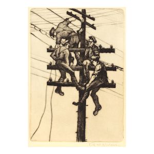 Christopher Richard Wynne Nevinson A.R.A. (British, 1889-1946) Nerves of an Army Drypoint, 1918, printed with plate tone, a rich and velvety impression, on laid paper, signed in pencil, from the edition of 100, published to accompany the deluxe edition of The Great War: Fourth Year, Paintings by C.R.W. Nevinson by J.E. Crawford-Flitch, with margins, framedImage 200 × 142mm (7 7/8 × 5 5/8in)Sheet 272 × 209mm (6 3/4 × 8 1/4in)