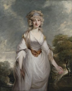 Portrait of Lady Almeria Carpenter (1752-1809), three-quarter-length, in a white dress with a chiffon shawl, in a landscape