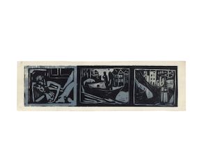 Dame Tracey Emin (British, born 1963) Rochester Docks Three woodcuts in colours, circa 1985, printed on one sheet of wove paper, with margins, framedBlock 108 x 410mm (4 1/4 x 16 1/8in)