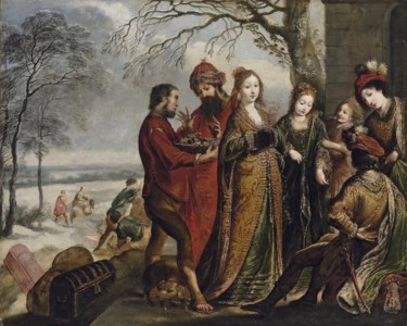 Solomon and the Queen of Sheba, in a winter landscape