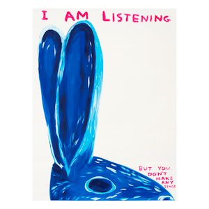 David Shrigley (British, born 1968) Untitled (I Am Listening) Screenprint in colours, 2020, on Somerset wove paper, signed with initials, dated and numbered 110/125 in pencil verso, printed by Counter Studios, Margate, published by Counter Editions, London, the full sheet, framedSheet 756 x 564mm (29 3/4 x 22 1/8in)