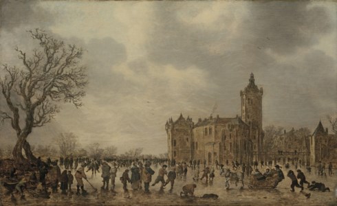 JAN JOSEFSZ. VAN GOYEN, A winter landscape with figures desporting on the ice by Schloss Montfoort