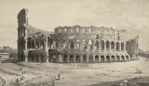 A procession approaching the Colosseum, Rome