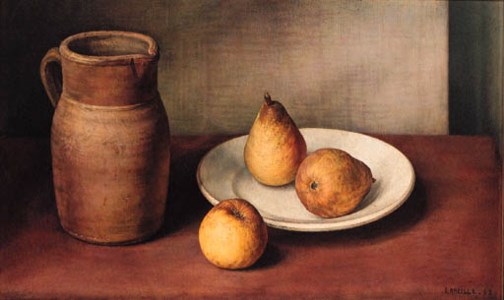 Pears on a Plate with an Apple and a Jug
