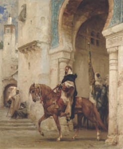 Horseman leaving a palace