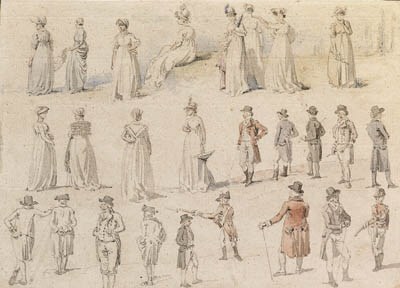 A sheet of figure studies for 'The dinner in Mote Park, Maidstone', Kent