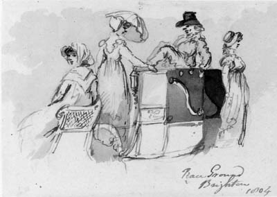 Spectators in a carriage at Brighton Races, Sussex
