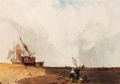 Fishing vessels, with fisherfolk in the foreground