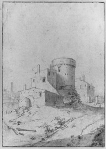 A View of an Italianate Fortress, a road in the foreground