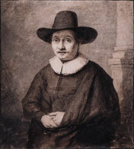 Portrait of a Gentleman wearing a Hat, standing by a column