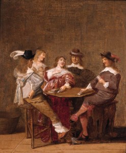 A company at table engaged in a game of cards