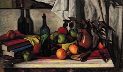 Still Life with Apples, Oranges and a green Bottle