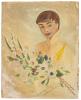 AUDREY. Signature, in pencil, on original painted bust portrait of her holding flowers