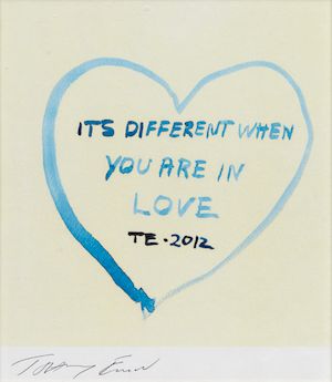 Dame Tracey Emin (British, born 1963) It's Different When You're In Love Digital print in colours, 2012, on wove paper, signed in black ink, published by Emin International, London, with margins, framedSheet 242 x 210mm (9 1/2 x 8 1/4in)