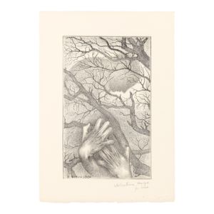 Valentine Hugo (French, 1887-1968) One Plate, from Les animaux et leurs hommes: Les hommes et leurs animaux Etching, 1937, on Arches wove paper, signed and inscribed 'ép. État' in pencil, a proof aside from the edition of 17, printed by the artist, Paris, loose (as issued), within the paper wrapper from a different plate in the edition, with signed dedication from the artist to E.L.T Mesens, with justification page and a further paper wrapper inscribed by the artist, the full sheet, unframedPlate 238 x 148mm (9 3/8 x 5 3/4in)Sheet 320 x 225mm (12 5/8 x 8 7/8in)