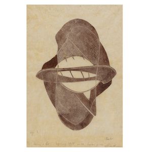 Naum Gabo (American, 1890-1977) Opus 3 Wood engraving, 1950, on wove paper, signed, titled and dedicated 'to Janey + Ed Spring 1957 with Love from Gabo' in pencil, the full sheet, framedBlock 280 x 200mm (11 x 7 7/8in)
