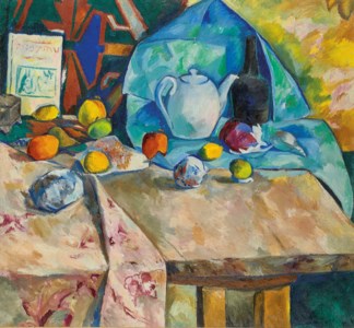 Natalia Goncharova, Still life with teapot and oranges
