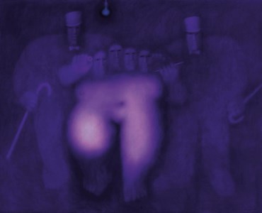 Four-headed woman and two men