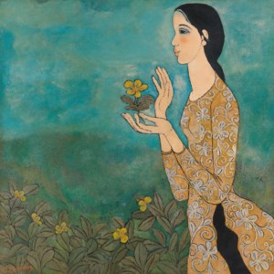 Lady in Ao Dai with a Ngoc Anh Flower in Her Hands