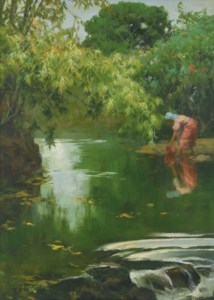 Girl Filling Jug at the Stream