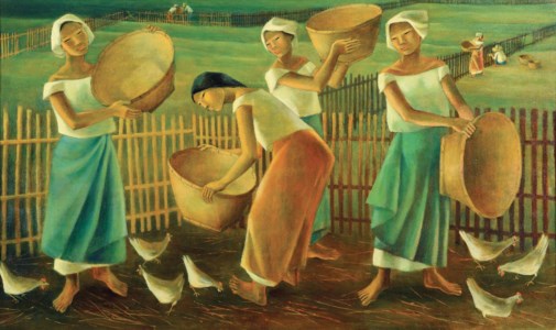Women Feeding Chickens