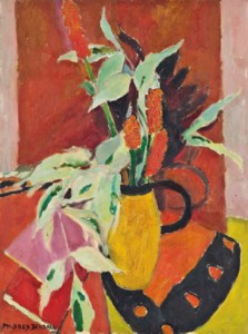 Still life with flowers and yellow jug