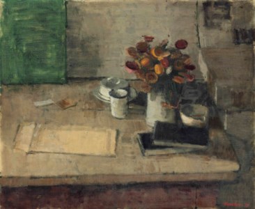 Still Life with flowers and books on a table
