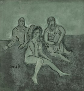 Francis Newton Souza, Girl with Two Men; Untitled (Study for Girl with Two Men)