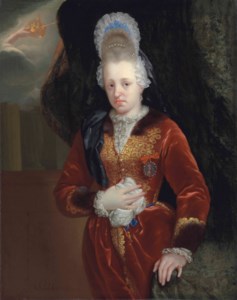 Portrait of Maria Anna of Pfalz-Neuburg (1667-1740), Consort of Carlos II of Spain, half-length, in a red embroidered dress