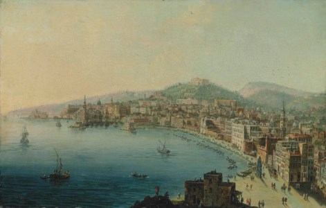 A view of the Bay of Naples, with figures on the Riviera di Chiaia
