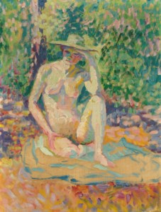 Étude pour Nymphes ( Femme au chapeau, nu en plein air )