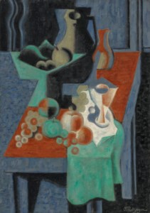 Nature morte: pommes, coupe à fruits et pichet