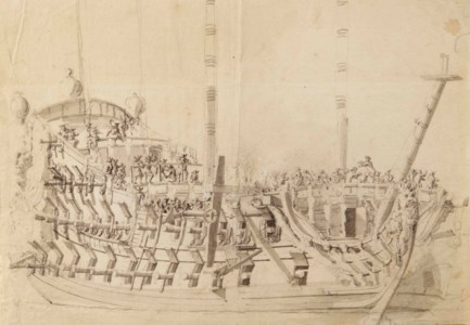 A flagship, seen from the bow, traditionally identified as the 'Zeven Provinciën'