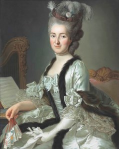 Portrait of the Reichsgräfin von Fries, née Gräfin Anna d'Escherny (1737-1807), seated, half length, in a plumed headdress and white satin fur-trimmed gown